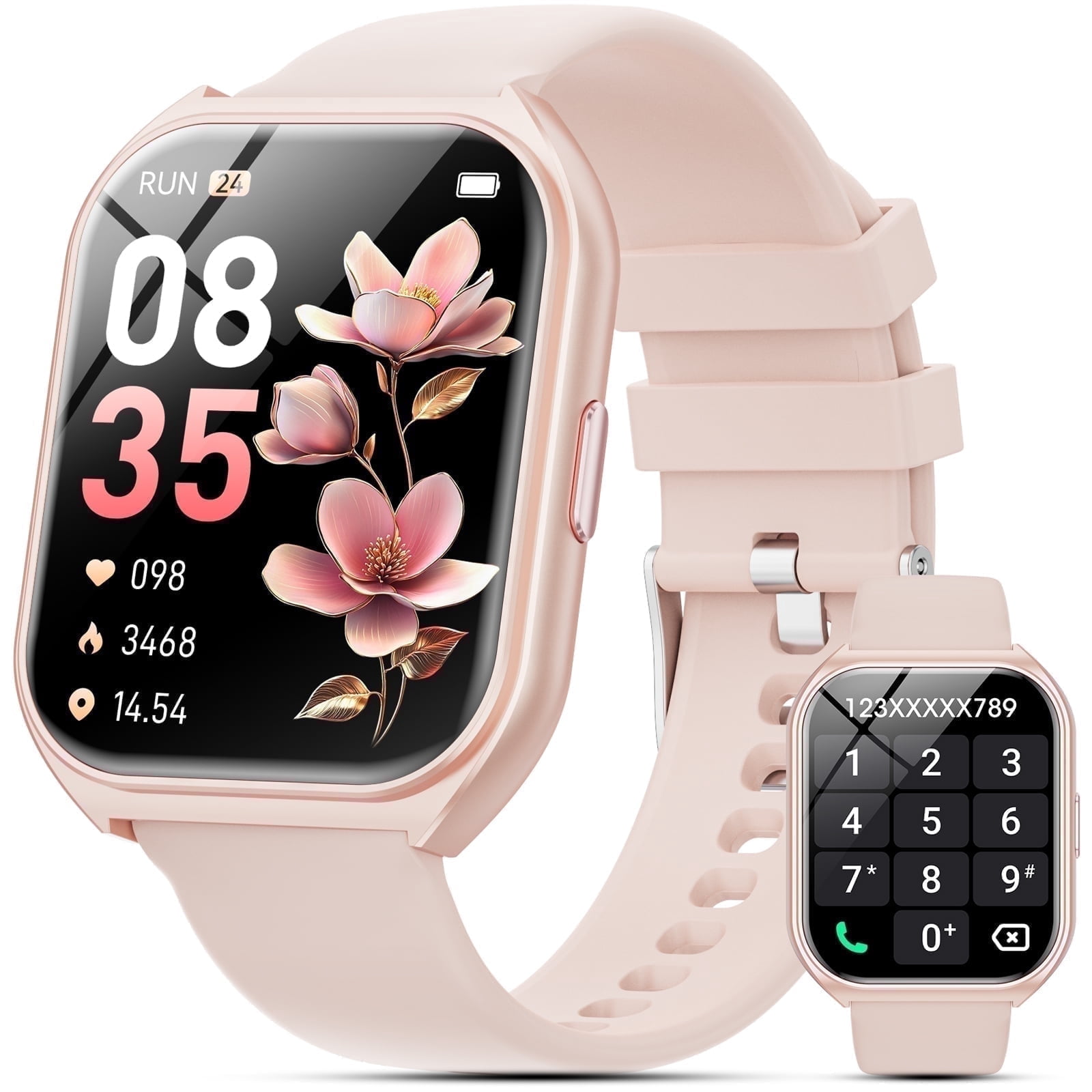 Mingdaln 1.85-inch Men Women's Smartwatch with Answer/Make Calls/120+ Sport Modes/Message Reminder, IP68 Waterproof,Fitness Tracker fits for Android iPhone Devices（Pink）