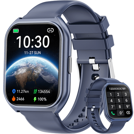 Mingdaln 2025 New 1.85-inch Men Women's Smartwatch with Answer/Make Calls/120+ Sport Modes/Message Reminder, IP68 Waterproof,Fitness Tracker fits for Android iPhone Devices(Blue)