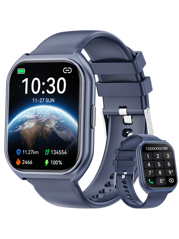 2025 New 1.85-inch Men Women's Smartwatch with Answer/Make Calls/120+ Sport Modes/Message Reminder, IP68 Waterproof,Fitness Tracker fits for Android iPhone Devices（Blue）