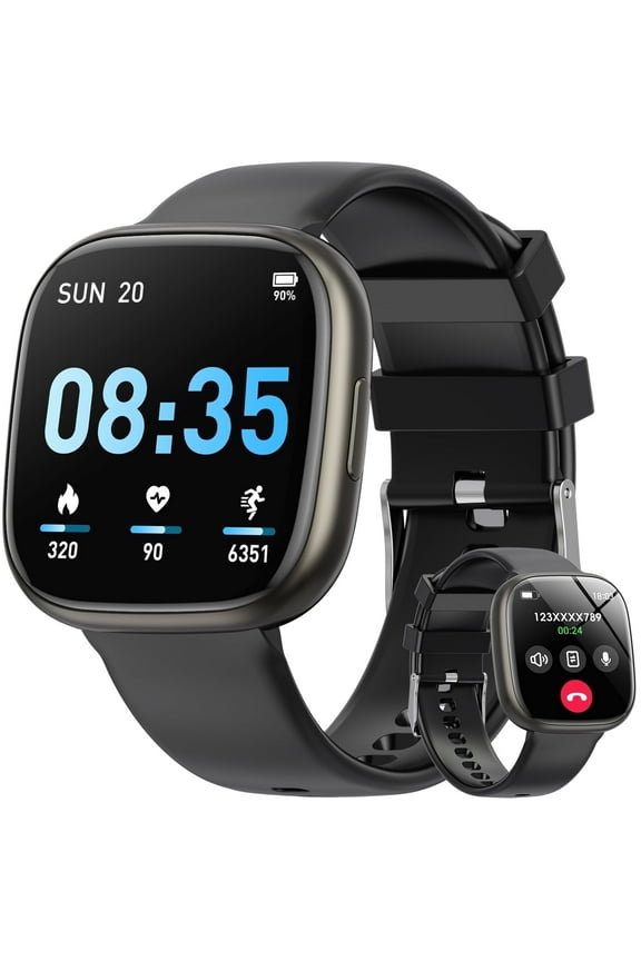 2025 New Men Women's Smartwatch 1.72-inch with Wireless Calling/Message Alerts/120+ Sport Modes, IP68 Water Resistant, fits for Android and iPhone Devices(Alloy Black)