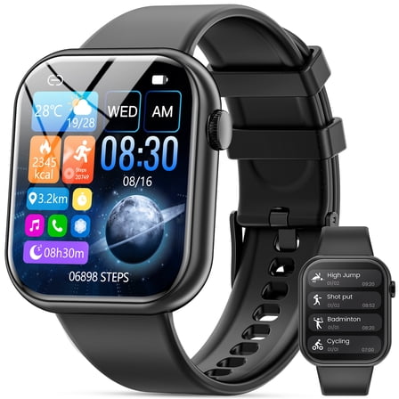 2026 New 1.85" HD Men Women's Smart watch，with Answer Make Calls/120+Sports Modes/10 Days Standby, IP68 Waterproof Fitness Tracker fits for Android Iphone Devices,perfect gift （ Black）