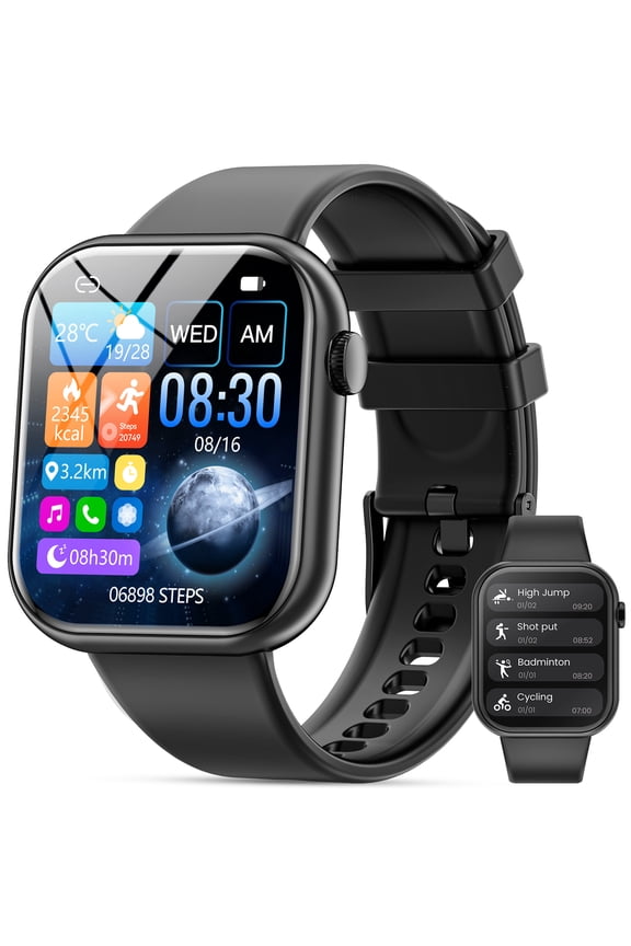 2026 New 1.85" HD Men Women's Smart watchwith Answer Make Calls/120+Sports Modes/10 Days Standby, IP68 Waterproof Fitness Tracker fits for Android Iphone Devices,perfect gift  Black