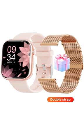 1.85-inch Women's Smart watch with 2 watch straps/Answer/Make Calls/120+Sports Modes/ IP68 Waterproof，Fitness Tracker Fits for Android Iphone Devices（Gold Milan Steel Belt）