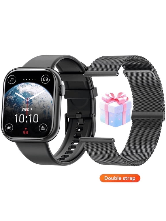 1.85-inch Men Women's Smart watch with Answer/Make Calls/120+Sports Modes/Two watch straps, IP68 Waterproof Fitness Tracker fits with Android Iphone Devices（Black Milan Steel belt）