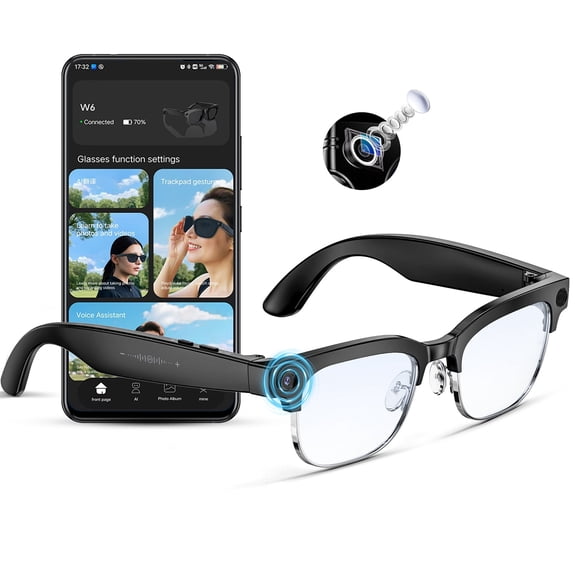 Mingdaln AI Smart Glasses 4K Camera, Bluetooth Calling 8MP Image Stabilization Camera with Video Recording & Dual Microphones Real-time Translation/GPT Object Recognition 270mAh Anti-Blue Light Lense