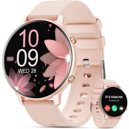 Mingdaln Women Smart Watch 45MM, with Answer Make Call/IP68 waterproof/10 days standby, with Fitness Tracker,fits for Android iPhone Devices(Pink)