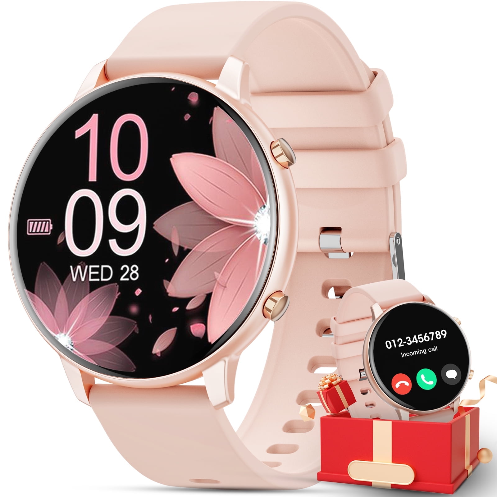 Women's Smartwatch, 1.39'', Waterproof, Call/Message, Step Tracker, Fitness Tracker, Android/iPhone (Pink)