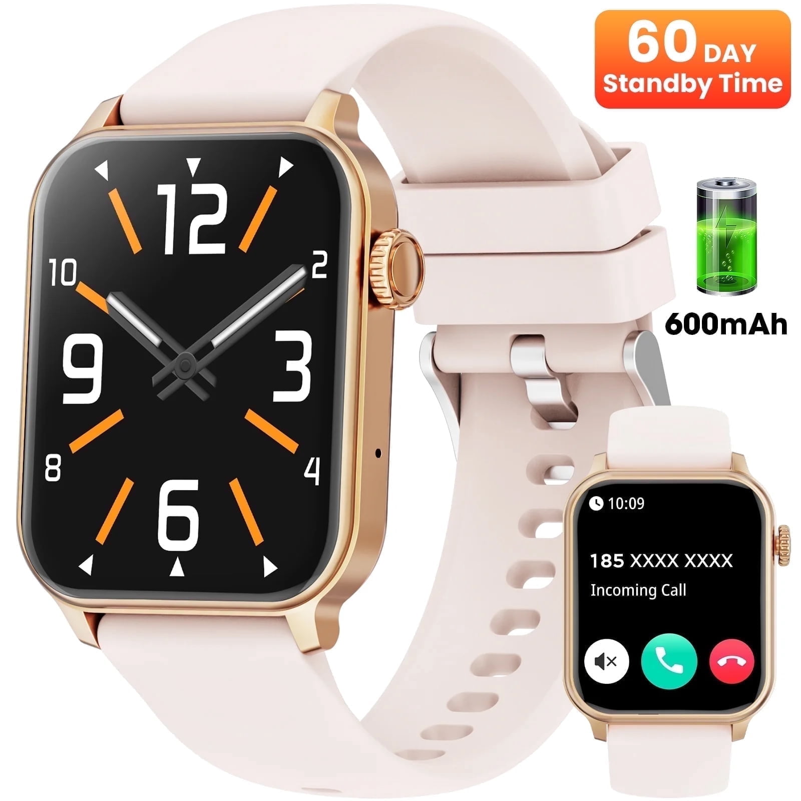 Mingdaln 46mm Extra Large Battery Smartwatch, (Answer Make Calls/Standby Time 60 Days/120+ Sport Mode)fits for Android and iPhone Devices,perfect gift (Pink)