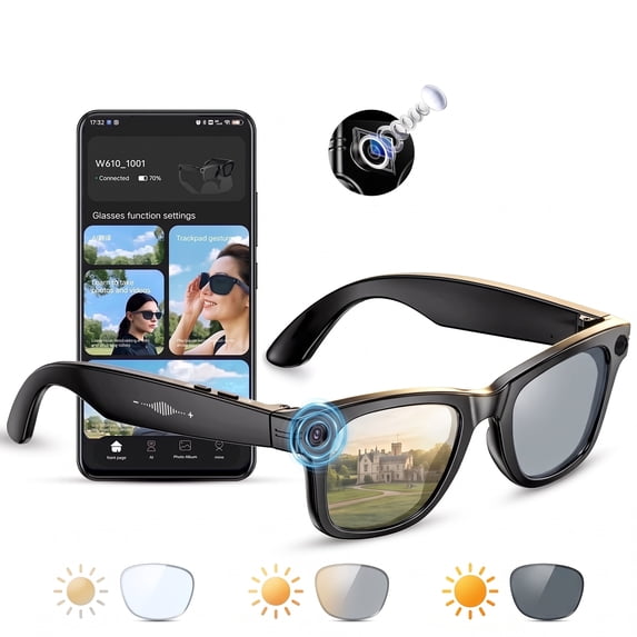 Mingdaln AI Smart Glasses with 13MP Camera,4K Video,Real-Time Translation,Open-Ear Audio,Bluetooth Call for Men Women