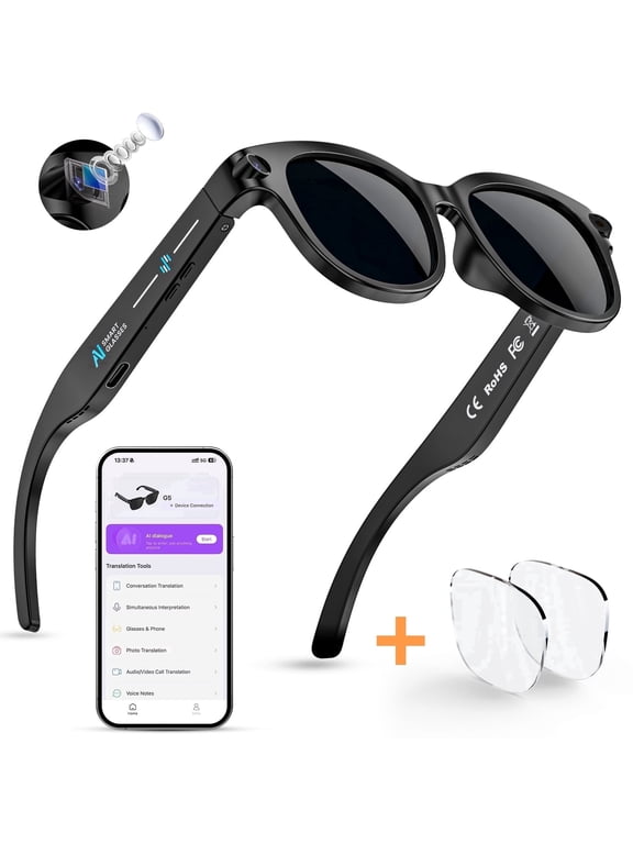 AI Smart Glasses with 2MP Camera, Bluetooth 5.4 Open Ear Audio Glasses, AI Voice Assistant, Real Time Translation, Object Recognition, Video Recording, Calls, Music