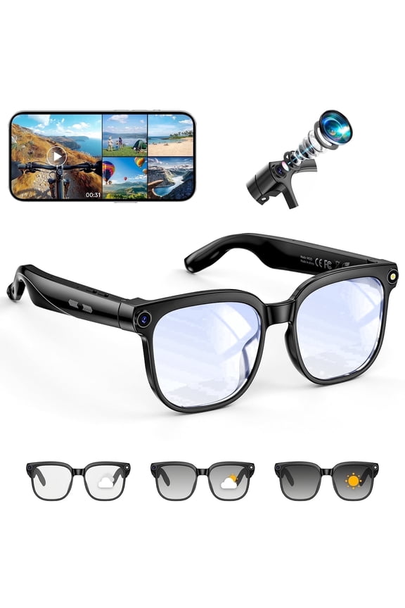 AI Smart Glasses, 8MP 4K Camera Video Recording, Real-Time Translation, Open-Ear Bluetooth Calls, Built-in AI Assistant, Photo Capture Smart Glasses for Men Women