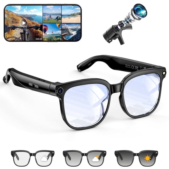 Mingdaln AI Smart Glasses, 8MP 4K Camera Video Recording, Real-Time Translation, Open-Ear Bluetooth Calls, Built-in AI Assistant, Photo Capture Smart Glasses for Men Women