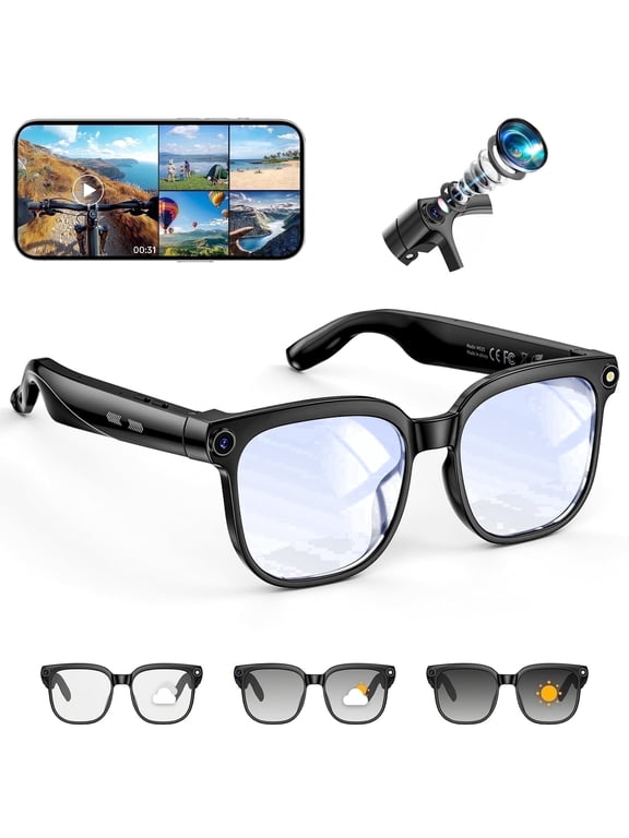AI Smart Glasses with 4K Camera, 8MP Photo, Bluetooth Calling, Open Ear Audio, Video Recording Glasses, AI GPT Real-time Translation, Image Stabilization, Dual Microphones