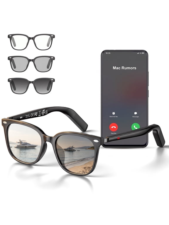 M1 AI Smart Glasses for Men and Women, Photochromic Lenses Smartglasses with Open-Ear Voice Control & Wireless Bluetooth Calling, Anti-Blue Light, Traveling and Driving