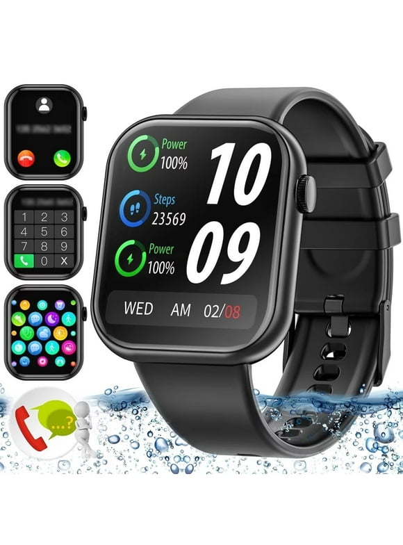 Mingdaln Men's Women's Smart Watch 1.85 Inch Touch Screen Fitness Tracker Watch, IP67 Waterproof Sports Smart Watch for Android Ios (Black)
