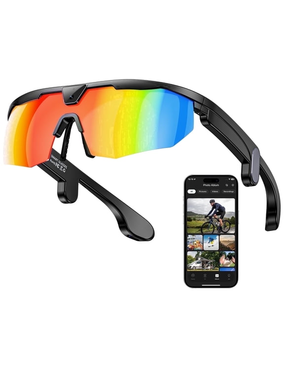 Smart Cycling Glasses with 8MP Camera, AI Camera Glasses with Anti-Shake Video Recording, Polarized Lens, Bluetooth Audio, Voice Assistant, AI Translation, IP66 Waterproof Outdoor Sports