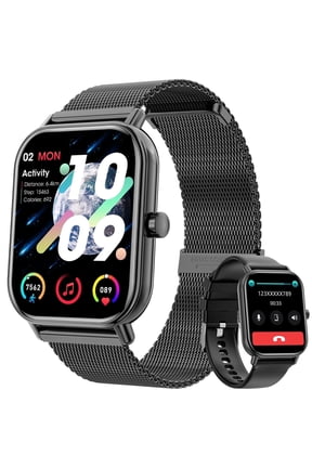 Smart Watch fits for Android and Iphone, IP68 Waterproof, Suitable for Women Men 100+Sports Modes 1.85 inch Fitness Tracker, with Answer/Make Calls/Message Reminder, （Two watch straps ）
