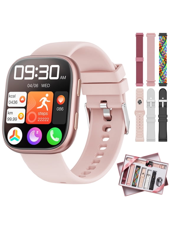 7 Bands Gift Set Smart Watch , [1.85" AMOLED Screen] Smartwatch for women , Ip68 Waterproof with Bluetooth Calls, AI Control, 7 Days Battery Fits for Android Iphone, Pink