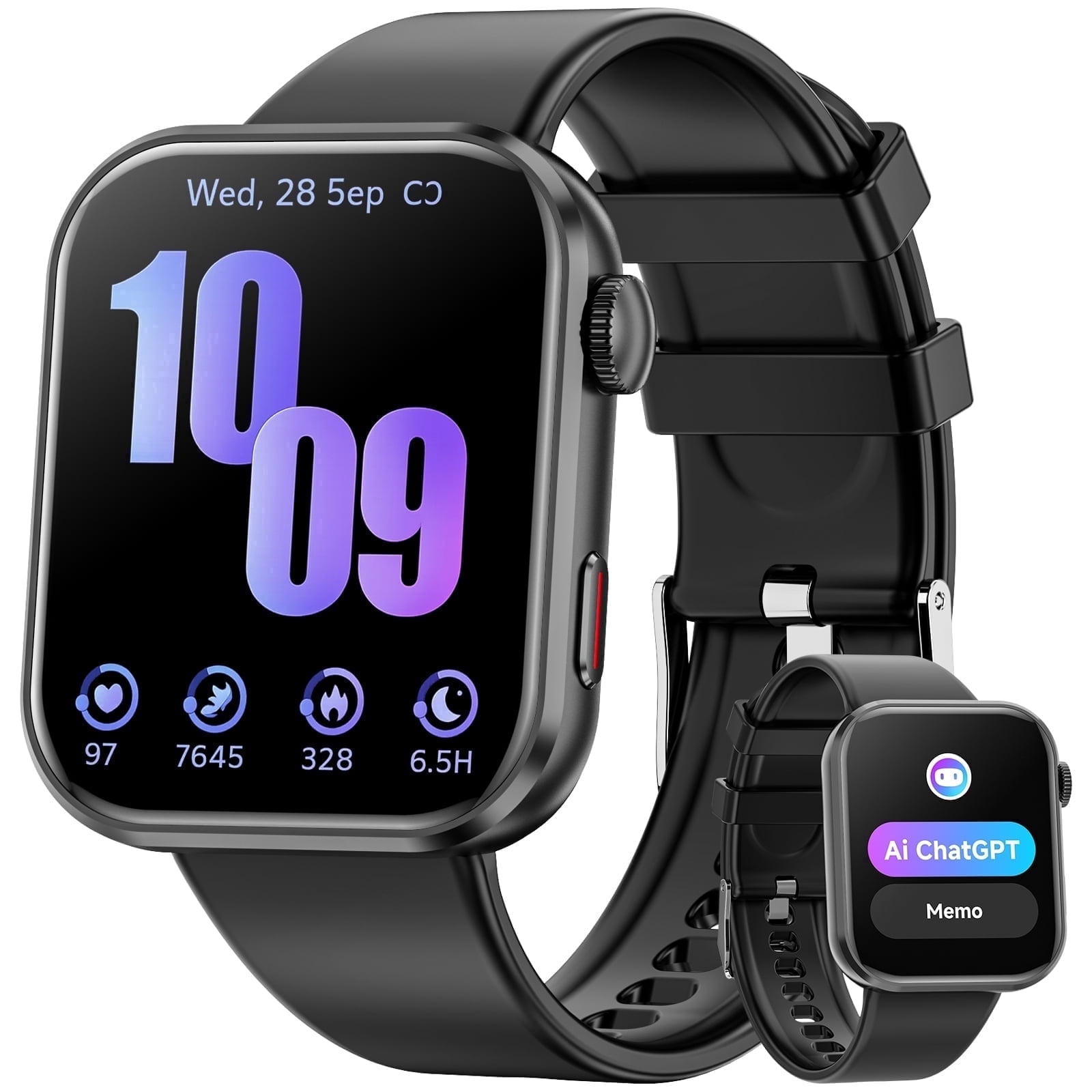 Mingdaln AI Smart Watch (Zinc allo), with ChatGPT , Smartwatch for Android and iphone, 1.95'' with Bluetooth Calls/120+ Sports Modes /Fitness watch, IP68 Waterproof for Women and Men（Black）