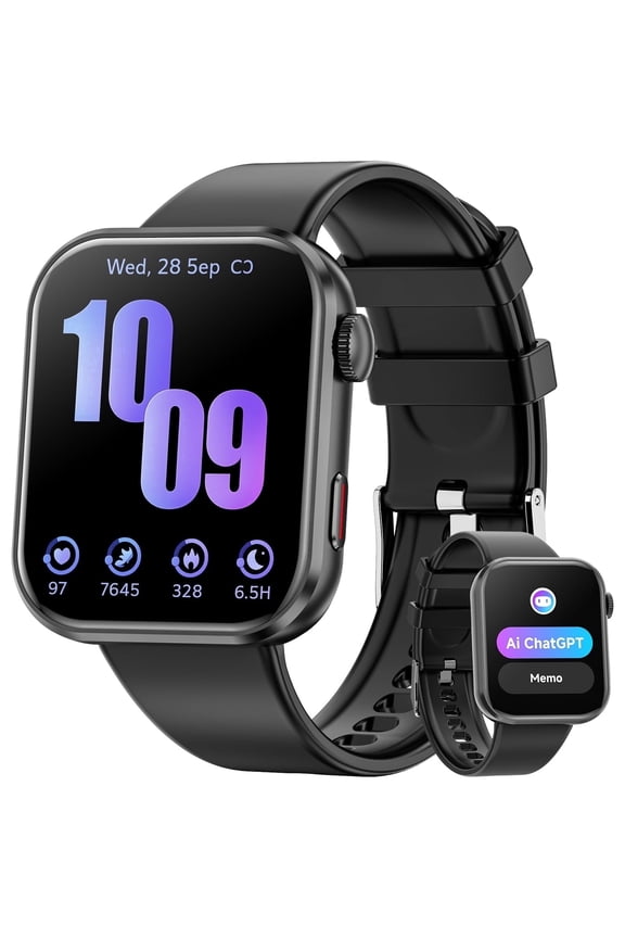 AI Smart Watch (Zinc allo), with ChatGPT , Smartwatch for Android and iphone, 1.95'' with Bluetooth Calls/120+ Sports Modes /Fitness watch, IP68 Waterproof for Women and Men(Black)