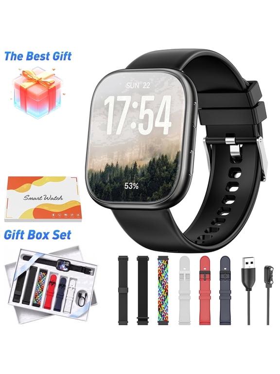 7 Bands Gift Set Smart Watch Fits for Android and Iphone, Smartwatch for Women Men, 1.85" HD Fitness Tracker 120 Plus Sports Mode, Smart Watch with Bluetooth Call, IP68, Perfect gift