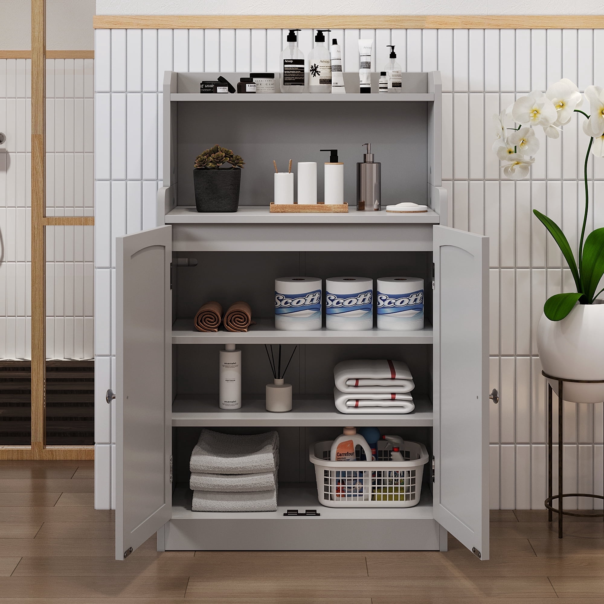 40 Inch Bathroom Cabinets Organizer with 2 Doors,Bathroom Storage Cabinet Bathroom Floor Cabinet Suitable for Bathrooms, kitchens,Living rooms,Gray