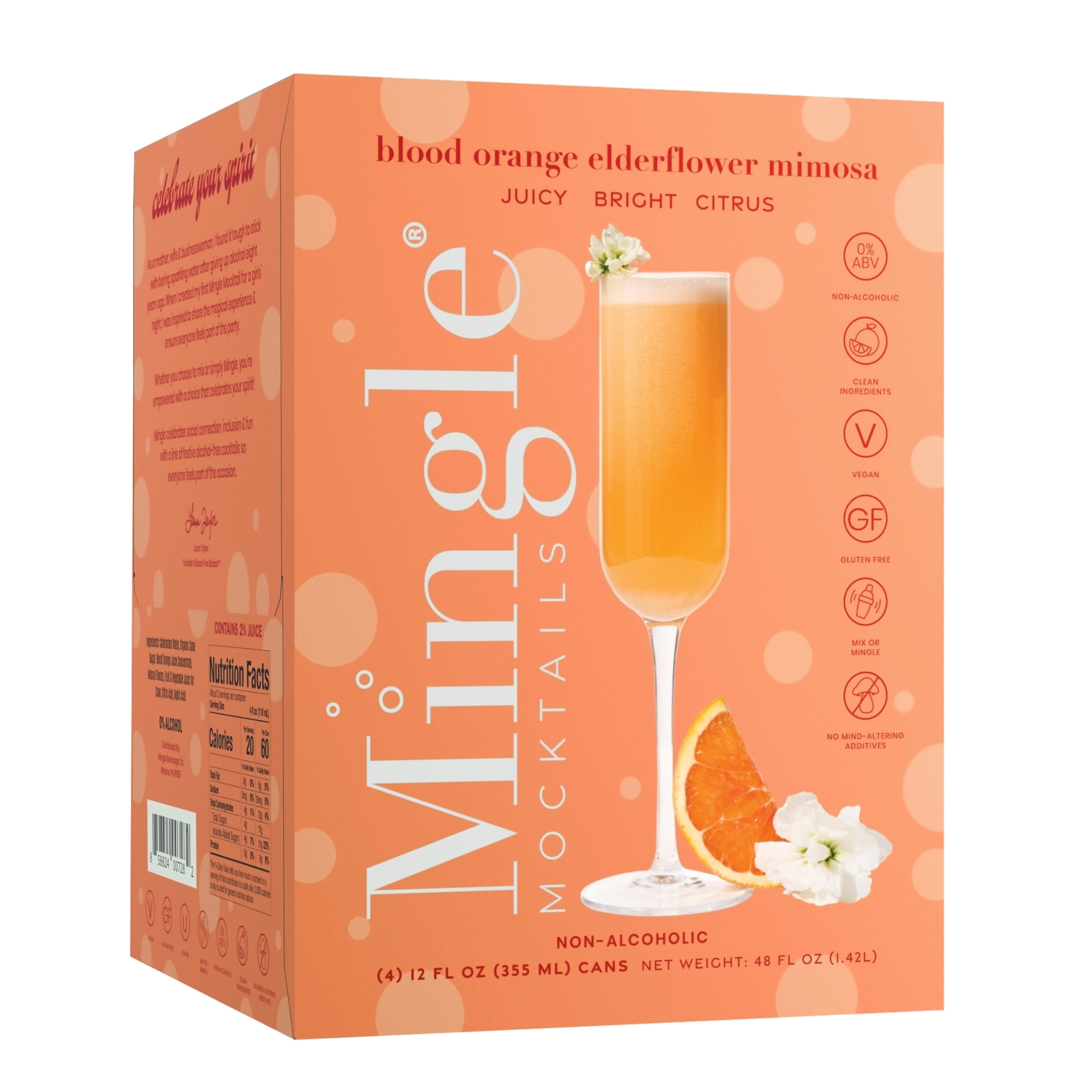 Mingle Mocktails Blood Orange Elderflower Mimosa 4 Pack 12 fl oz