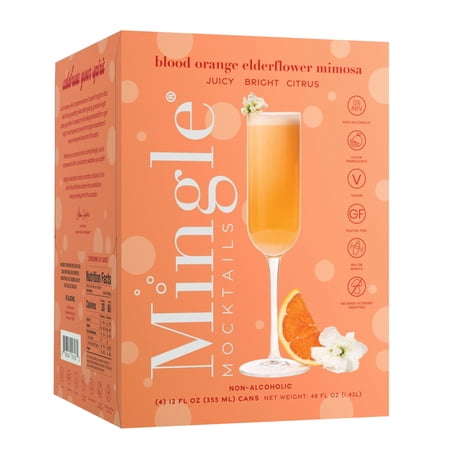 Mingle Mocktails Non-Alcoholic Blood Orange Elderflower Mimosa, 4 Pack, 12 fl oz Aluminum Cans, 0.00% ABV
