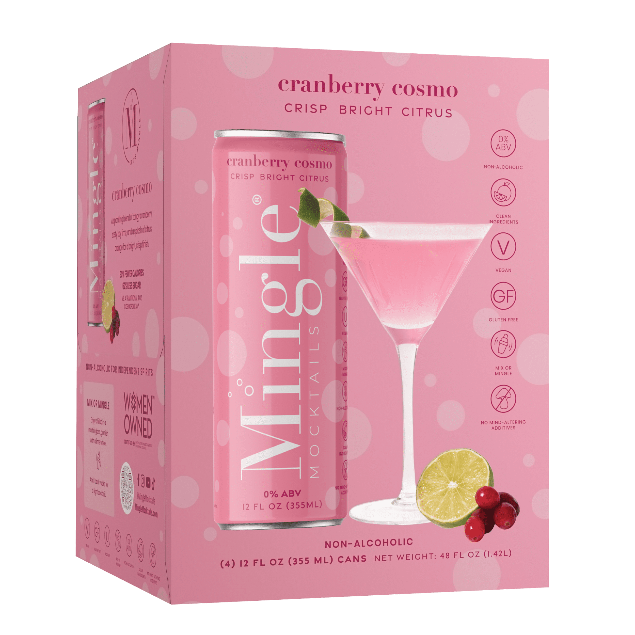 Mingle Mocktails, Cranberry Cosmo, Low Sugar Vegan Drink, 12 fl oz