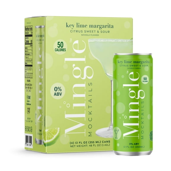 Mingle Mocktails Non-Alcoholic Key Lime Margarita, 4 Pack, 12 fl oz Sleek Aluminum Cans, 0.00% ABV