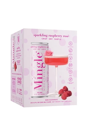 Non-Alcoholic Sparkling Raspberry Rose Mocktail, 4 Pack, 12 fl oz Sleek Aluminum Cans, 0.00% ABV