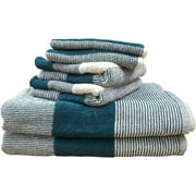 Vaurna Home Mingled Check Collection Bath Towels 6 Piece Set - Rich Texture - Super Absorbent with 100% Combed Cotton - 2 Bath (27"x54") + 2 Hand (16"x28") + 2 Wash (13"x13") - Teal