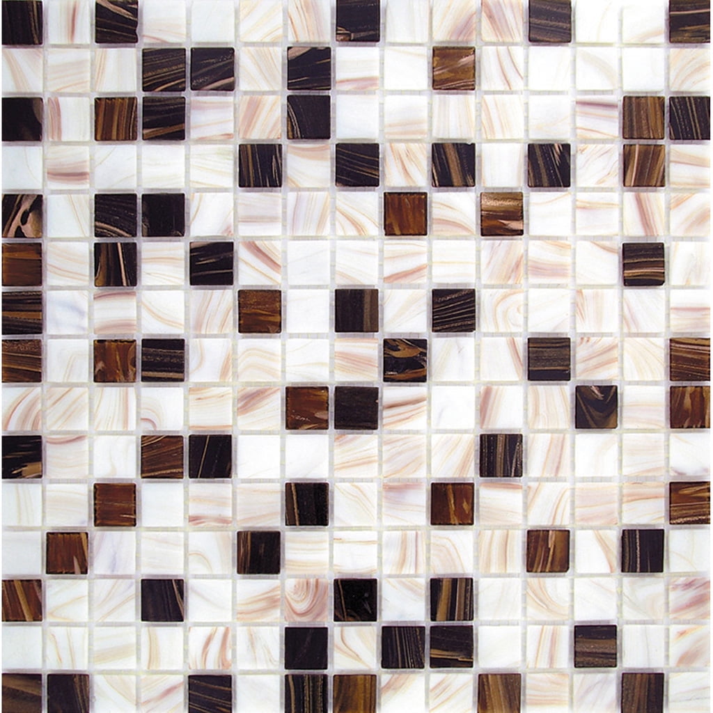 Mingles 12" x 12" Beige and Brown Iridescent Glass Mosaic Tile