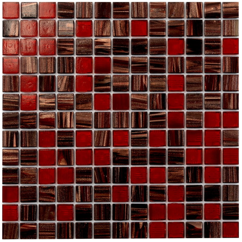 Mingles 12" x 12" Glossy Red and Brown Glass Mosaic Tile
