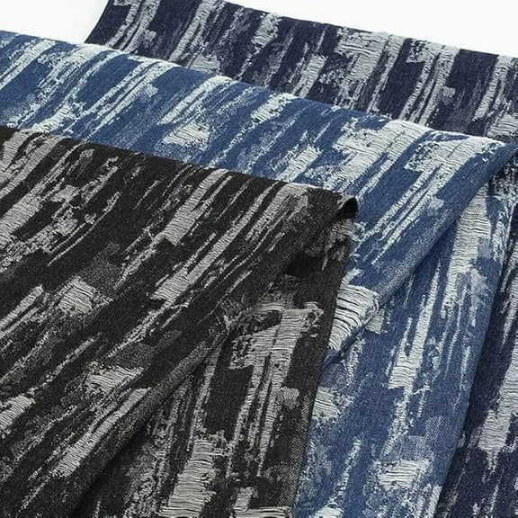 Washed Jacquard Denim Fabric for Sewing & Crafting - 10 oz Washed Cotton Jacquard, 1 Yard (36") Length x 60" Wide, Blue