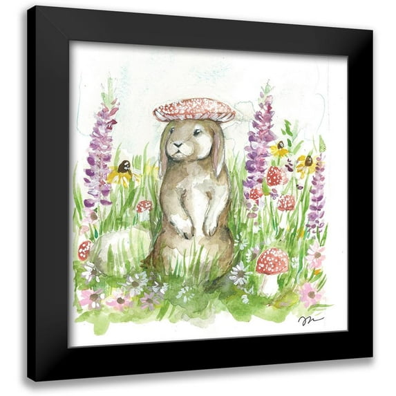 Mingo, Jessica 12x12 Black Modern Framed Museum Art Print Titled - Mushroom Hat Bunny