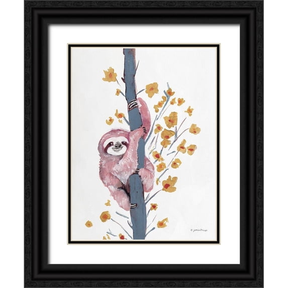 Mingo, Jessica 12x14 Black Ornate Wood Framed with Double Matting Museum Art Print Titled - Pink Sloth I