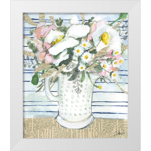 Mingo, Jessica 12x14 White Modern Wood Framed Museum Art Print Titled - Milk Glass Florals