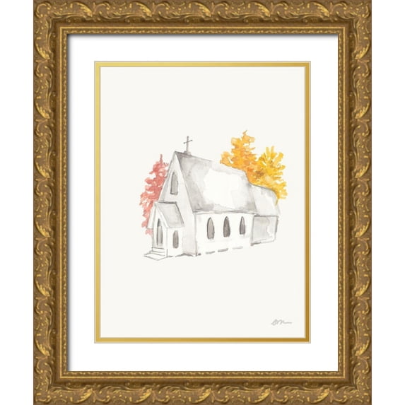 Mingo, Jessica 19x24 Gold Ornate Wood Framed with Double Matting Museum Art Print Titled - Autumn Church