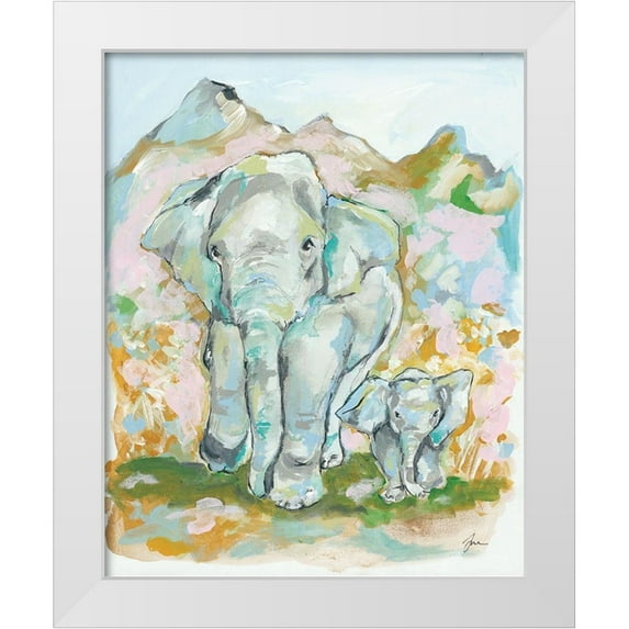 Mingo, Jessica 26x31 White Modern Wood Framed Museum Art Print Titled - Elephant Summer