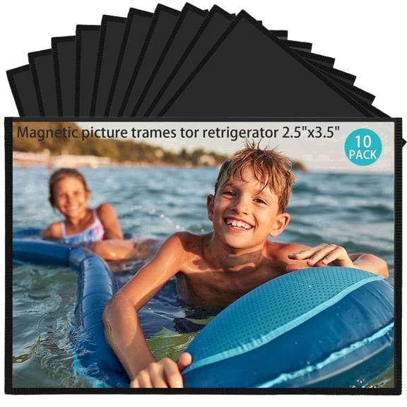 Magnetic Picture Frame, Holds 2.5 x 3.5 Inches Pictures, Reusable Black Magnet Fridge Photo Sleeves for Refrigerator, Locker,Office Cabinet