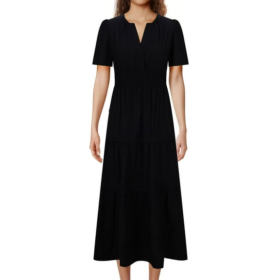 Mingw Beach Vacation Clothes for Women Women's Summer Wrap Maxi Dress Casual Boho Floral V Neck Short Sleeve Ruffle Hem Split Beach Long Dresses