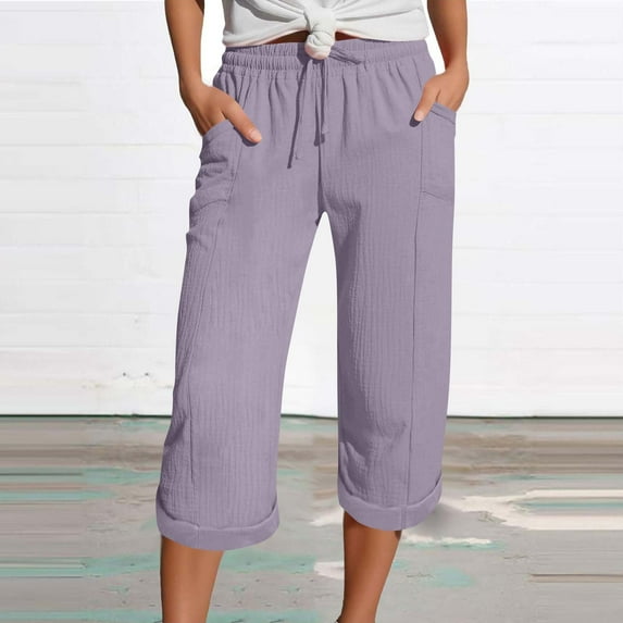 Mingw Capris Casual Pants Cropped Shorts Women Timeless Casual Solid Color Summer Shorts Shorts Drawstring With Pockets Shorts,Yellow,M