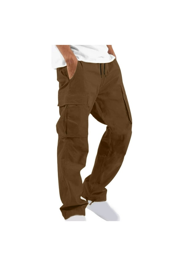 Mingw Cargo Pants for Men Loose Fit Outdoor Wide Leg Straight Fit Pants Comfort Waist Classic Fit Fitness Pants,Coffee,2XL