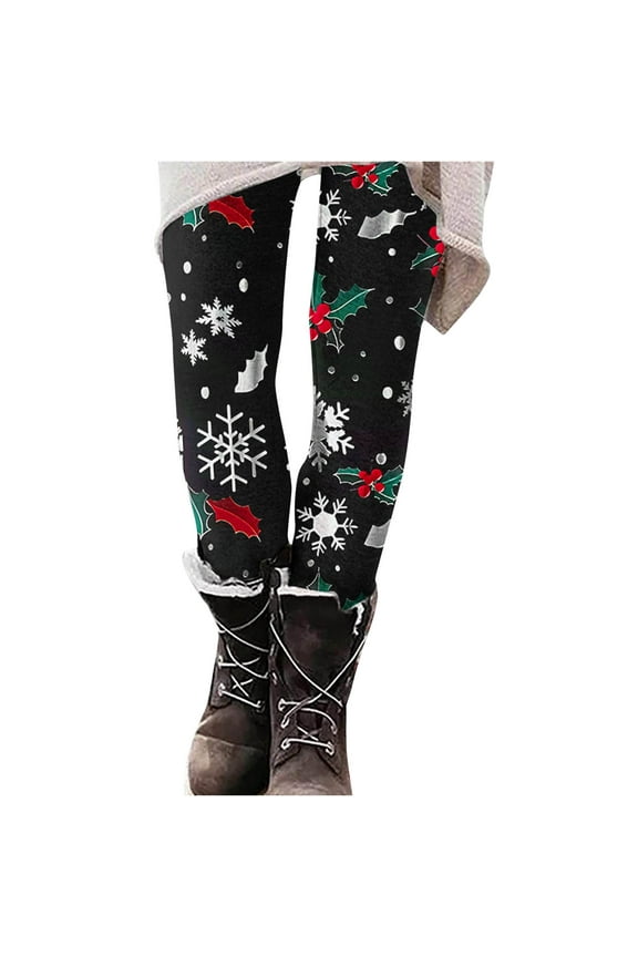 Christmas Leggings for Women Funny Santa Snowflake Print Costume Holiday Tights High Waist Workout Leggings Ugly Christmas Yoga Pants,Black,S