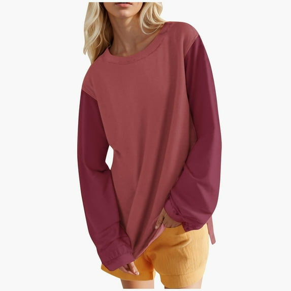 Mingw Colored Long Sleeve Tees for Women Casual Fall Color Block Crewneck Womens Raglan Shirt Winter Clothing Green Block L Tee