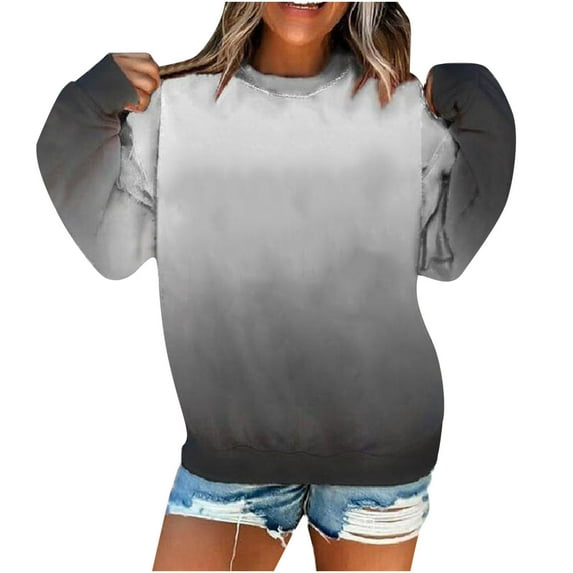 Mingw Colored Long Sleeve Tees for Women Long Sleeves Crewneck Loose Fit Tee Gradient Cozy Flexible Shirts for Fall Season Essential