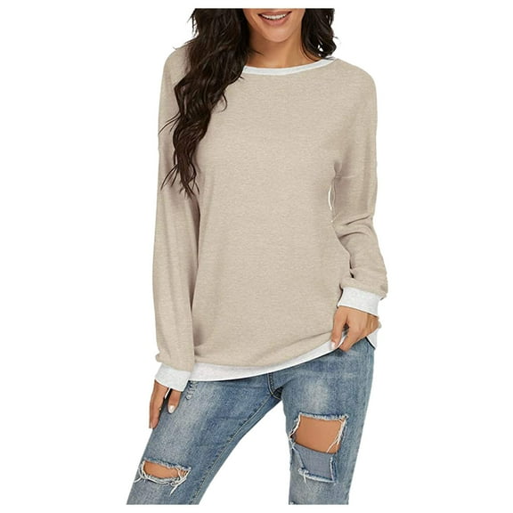 Mingw Colored Long Sleeve Tees for Women Loose Fit Casual Long Sleeve Top Off the Shoulder Tunic Comfortable Timeless Versatile Blouse