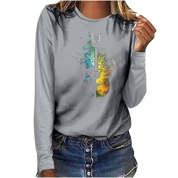 Mingw Colored Long Sleeve Tees for Women Sweatshirts Crew Neck Graphic Long Sleeve Fall Tunic Top