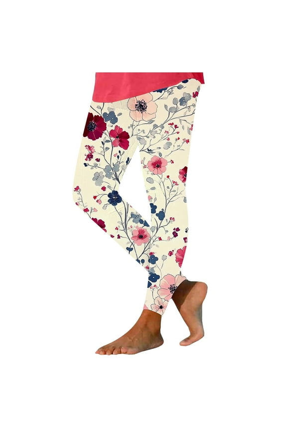 Compression Flower Yoga Leggings for Women Workout High Waist Tummy Control Yoga Pants Retrol Floral Trousers,Multicolor,3XL